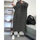 黑灰条纹超长裙521 连衣裙 菲尔丹 宽松慵懒高克重针织棉连帽长袖