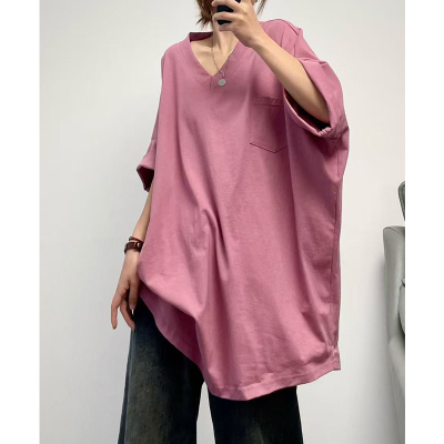 港风简约宽松纯棉短袖大版长T恤