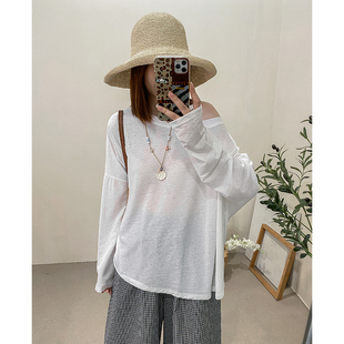 T夏324 菲尔丹 巨透气凉凉感 大圆领一字可露肩宽松慵懒长袖 防晒衫