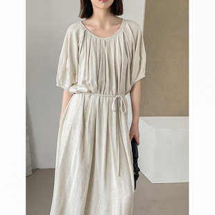 菲尔丹 三百多的棉麻连衣裙 亲肤透气棉麻 显瘦低领加长连衣裙320