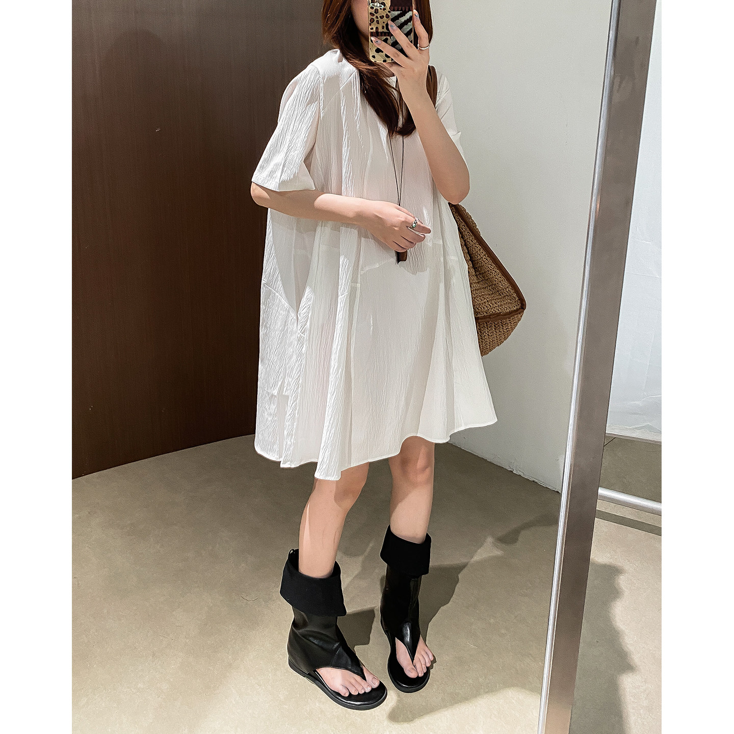 菲尔丹小众解构灯笼短袖连衣裙