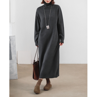 舒适服帖螺纹高领柔软长袖 菲尔丹 型好 版 针织连衣裙8157 高阶版