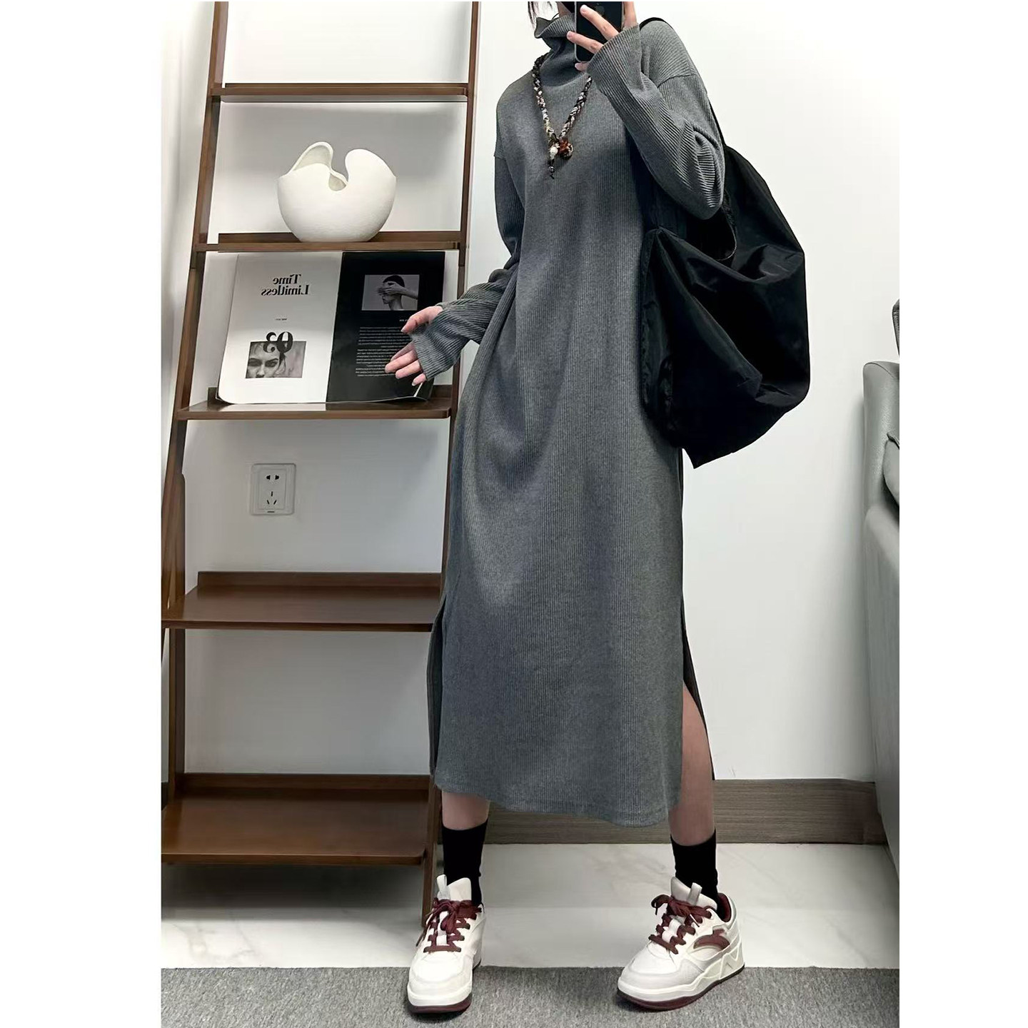 菲尔丹 厚款针织螺纹竖坑条宽松高领长袖开叉秋冬打底连衣裙344,女装/女士精品,连衣裙,淘宝优惠券,粉丝福利购,淘宝优惠卷