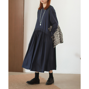 菲尔丹 港味原宿风假两件连衣裙 圆领长袖T拼宽松腰梭织长裙9052