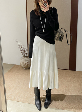 菲尔丹 法式复古风加厚高密针织裙 立体纹松紧腰鱼尾半身长裙7679