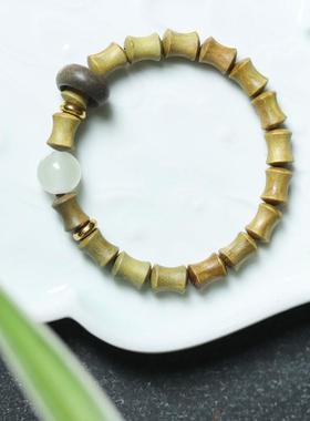 2026diy绿檀香木竹节节高升月光石手串跑环款运转男女士手链文玩