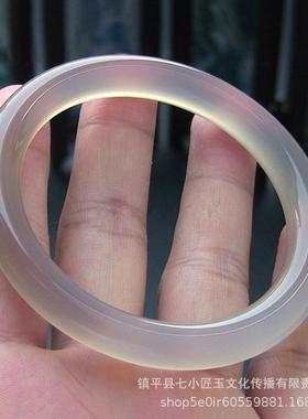 2026烟灰色玉髓圆条手镯 天然原色灰玛瑙镯子简约少女款玉镯礼物