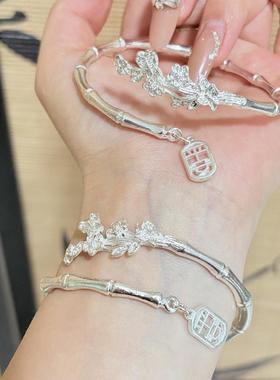 2026高颜值福字竹节开口手镯新中式蝴蝶花丛飞年轻款女镯子ins