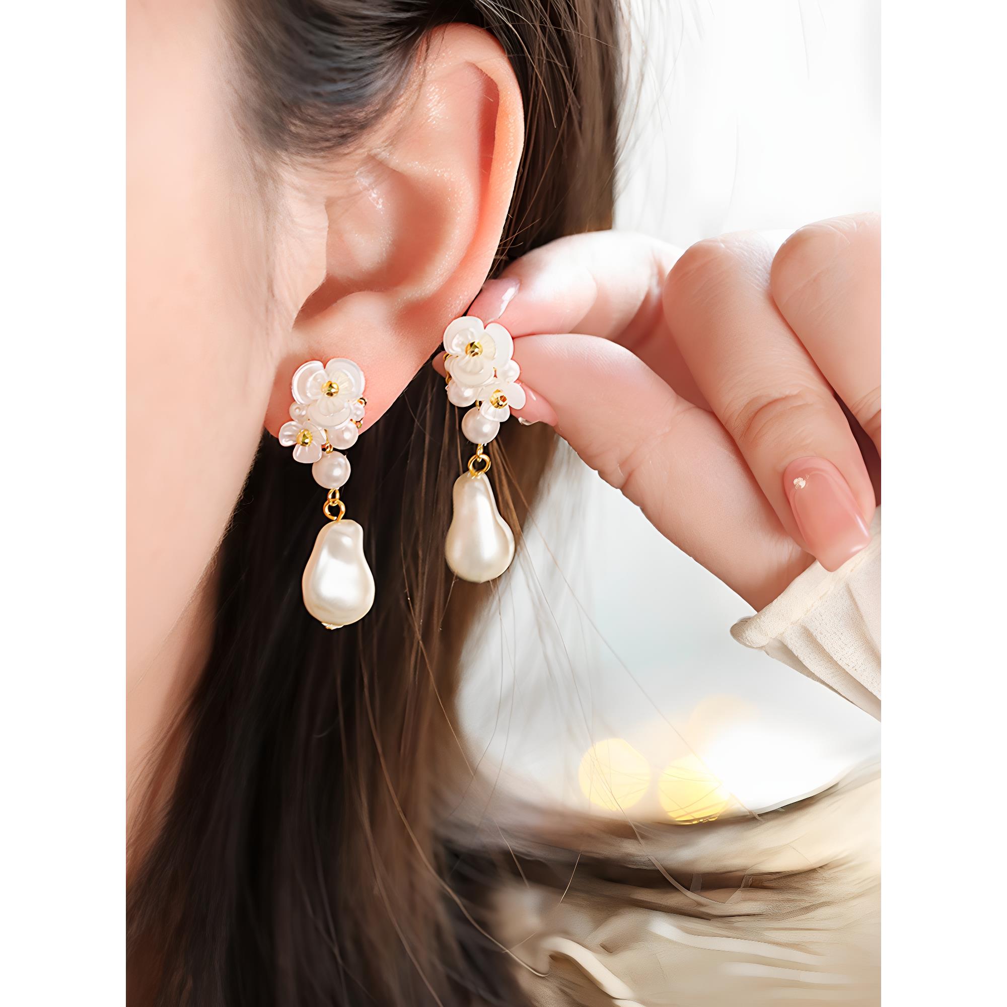 2026OSEWAYA耳钉花朵少女珍珠耳圈耳环高级感通勤简约气质新中式