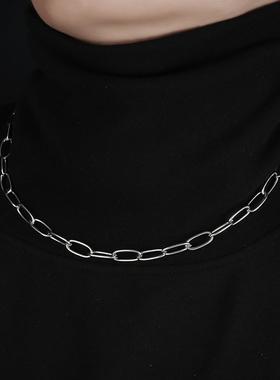 2026十字项链男钛钢不掉色简约设计扁椭圆回形链服装链女高级百搭