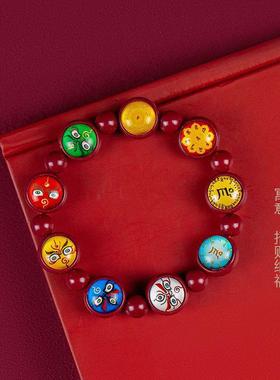 2026朱砂唐卡五路财神手链串红黄黑白绿招财手链古风仙气转运密宗