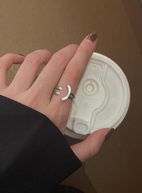 2026笑脸戒指女小众设计ins显瘦开口食指戒冷淡风时尚个性指环