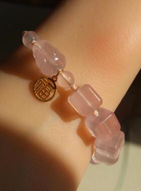 2026天然手工编绳粉水晶方糖手串搭粉晶趴趴兔荔枝冻莲蓬福牌时尚