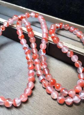 2026南红冰飘飘红圆珠佛珠多圈手链 冰飘红润干净 南红佛珠手链