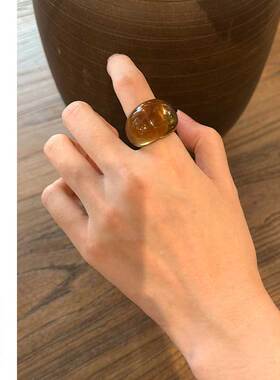 HOPIN 茶色琉璃戒指轻奢高级感气质复古新中式黑色中古指环