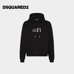 男士 D2次方 DSQUARED2 简约黑色连帽套头卫衣 4折