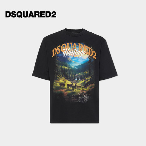 DSQUARED2/D2次方 男士个性创意落肩袖T恤