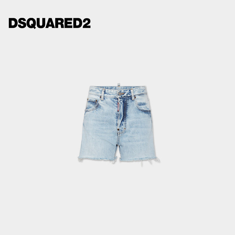 DSQUARED2/D2次方  女士浅色水洗棉质毛边牛仔短裤图片