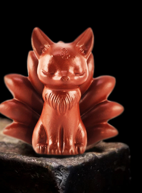 宜兴紫砂茶宠九尾狐摆件茶玩饰品