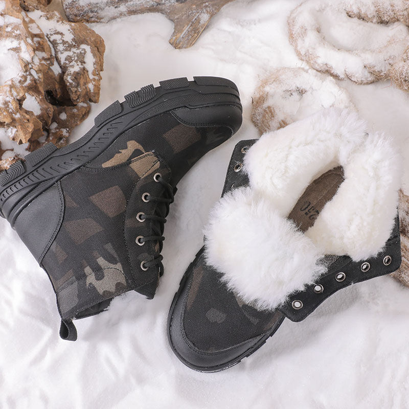 WINTER OUTDOOR SNOW BOOTS MENS FUR INTEGRATED MENS SHOES THICKENED WOOL COLD-PROOF BOOTS NORTHEAST COTTON SHOES SOFT SOLES AND SOFT SURFACES