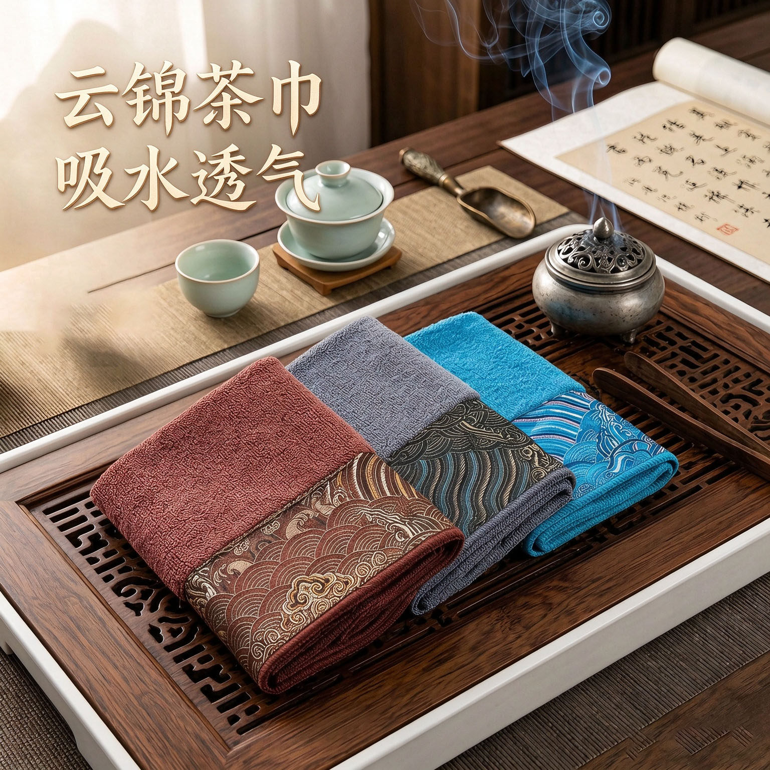 中式茶巾加厚吸水正方形大号茶布茶席茶道茶桌台专用抹布高档质感