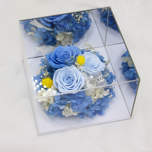 亚克力永生花干花盒子心型玫瑰镜面礼盒一体式花盒礼品展示盒定制