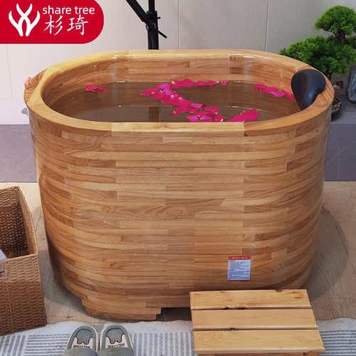 杉琦木质独立坐式加高泡澡木桶