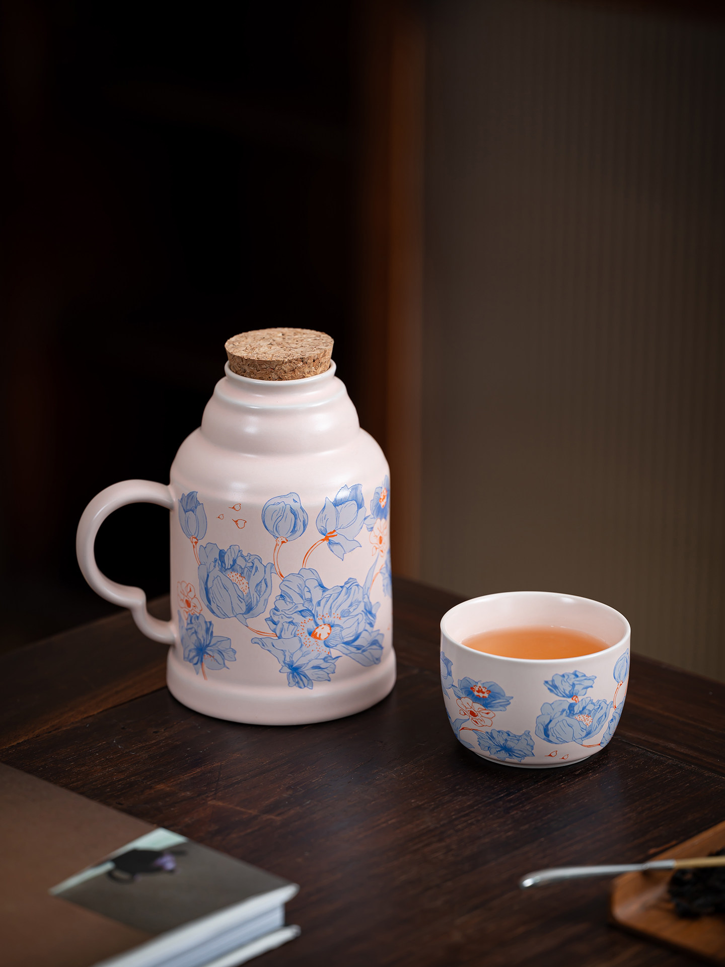 陶瓷小暖壶女士粉色一人饮茶壶茶杯户外便携大容量水壶带盖焖茶壶