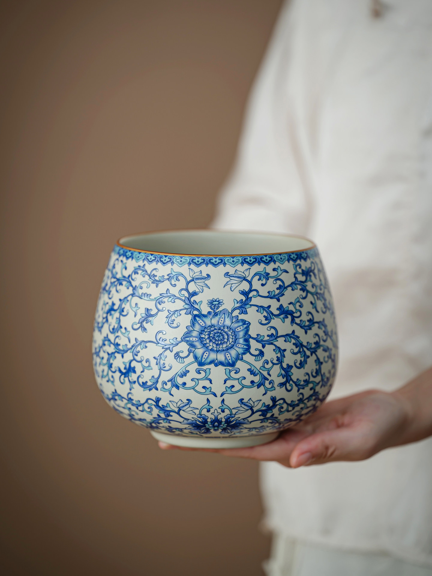 青花汝窑茶洗建水陶瓷大容量茶渣缸废水桶烟灰缸水盂茶具配件