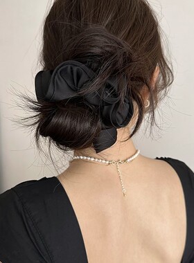 黑色缎面大肠发圈网红2025新款绑头发头绳女扎马尾头花丸子头发饰