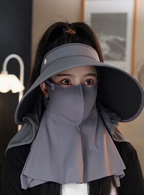升级版大帽檐空顶帽子女黑胶遮脸春夏季户外骑车可折叠遮阳防晒帽