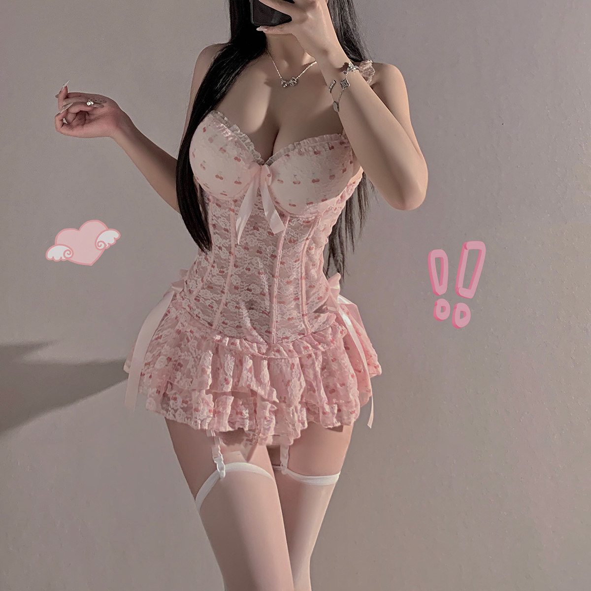 樱桃蛋糕 圣诞性感纯欲吊带睡裙睡衣/家居服套装