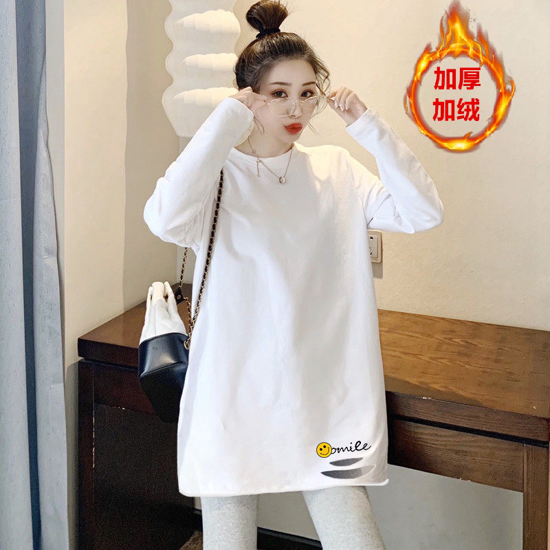 德绒中长款上衣破洞长袖T恤女