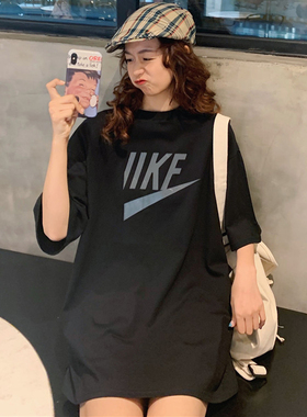 港风黑色T恤女短袖韩版超火简约宽松夏季2020新款潮ins中长款上衣