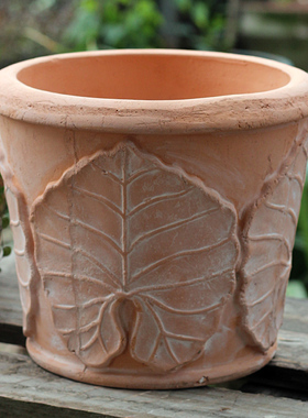 创意北欧复古粗陶土培家居绿植庭院阳台花园花卉浮雕陶艺红陶花盆