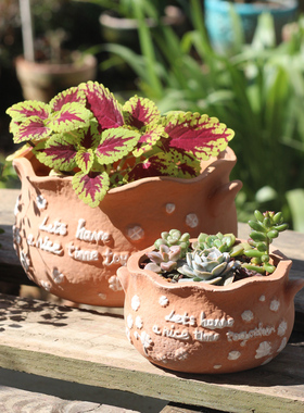 红陶花盆多肉植物育苗吸水透气阳台小绿植盆栽室外陶土浮雕拼盘盆