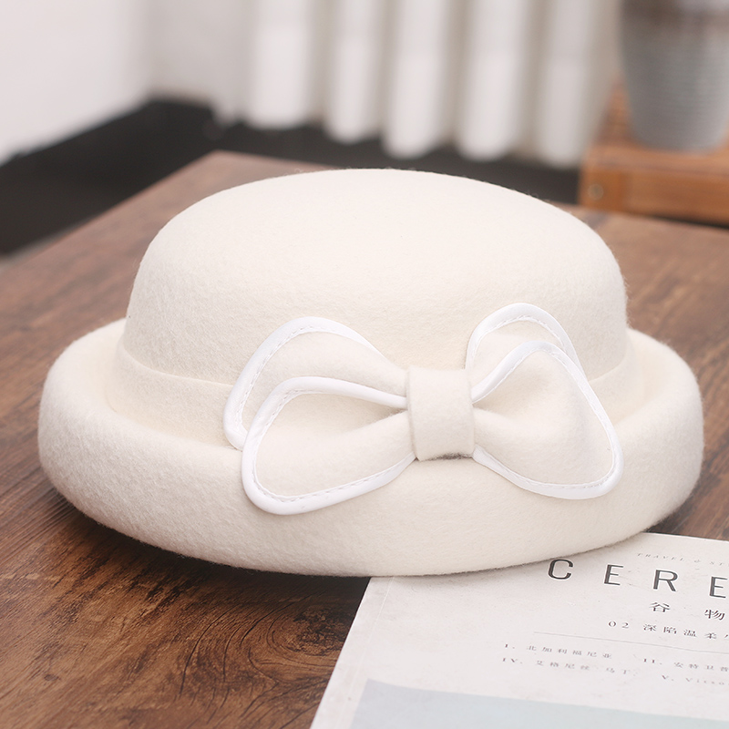 新款羊毛呢蝴蝶结小礼帽女秋冬法式优雅名媛千金贝雷帽网红轻奢潮