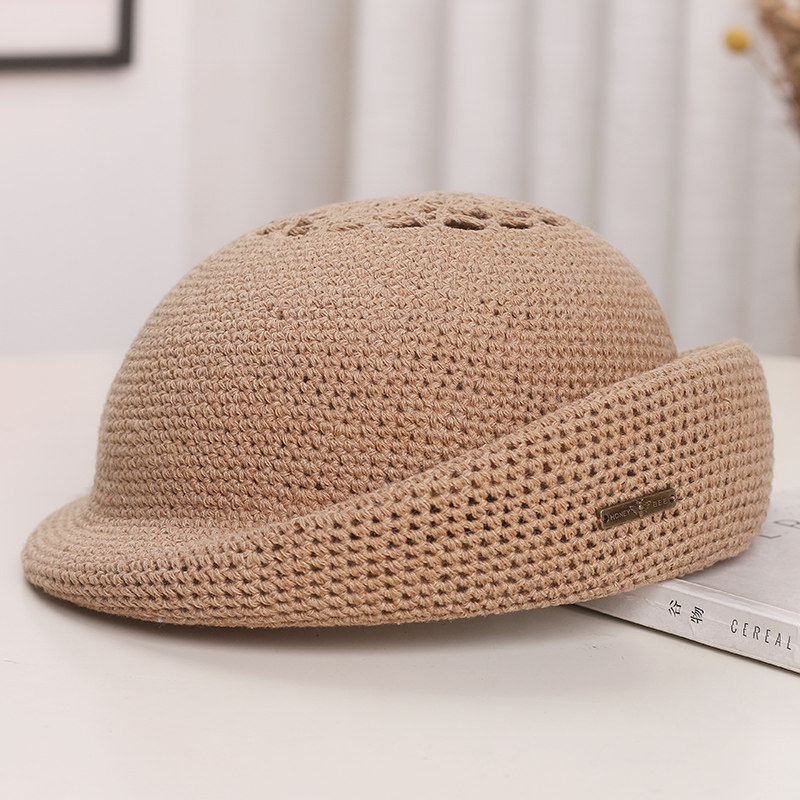 春夏新款镂空透气贝雷帽女日系休闲钩花蓓蕾帽优雅气质卷边画家帽