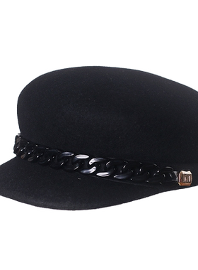 小香风羊毛呢海军链条装饰礼帽