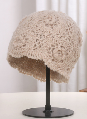 小众设计手工钩花包头帽子女秋冬双层加厚保暖针织毛线帽冬0117k