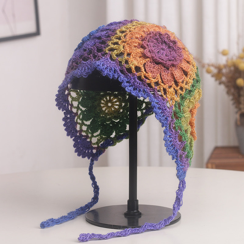 日系小众设计手钩毛线包头帽子