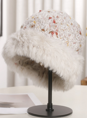 针织帽子女秋冬季显脸小加厚保暖毛绒帽防寒护耳毛绒绒渔夫0117k