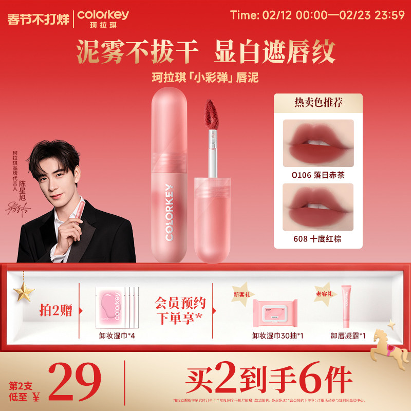 Colorkey珂拉琪小彩弹唇泥女雾面哑光唇釉唇彩口红女学生党红棕色