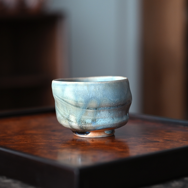 孤品 李日仲柴烧原矿釉单杯 柴窑松木落灰烧制 雕宝