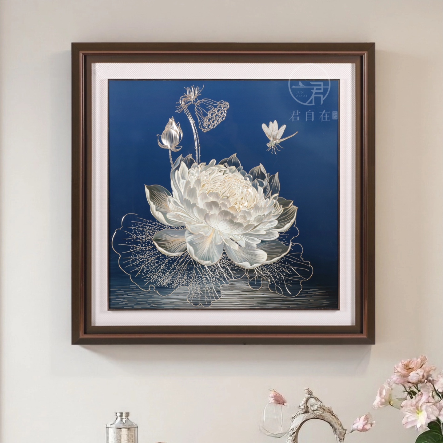光影睡莲手工铜雕轻奢装饰画