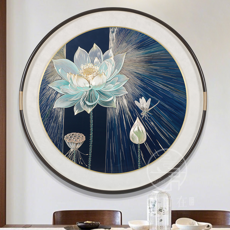 禅意莲花手工铜雕装饰画圆形入户墙走廊玄关好运连连寓意好现代风图片
