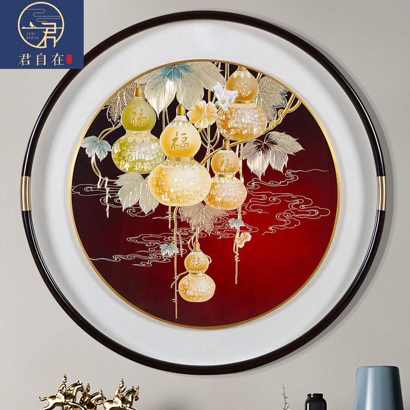 五福临门手工铜板铜雕装饰画圆形玄关走廊入户门正对门寓意好高端