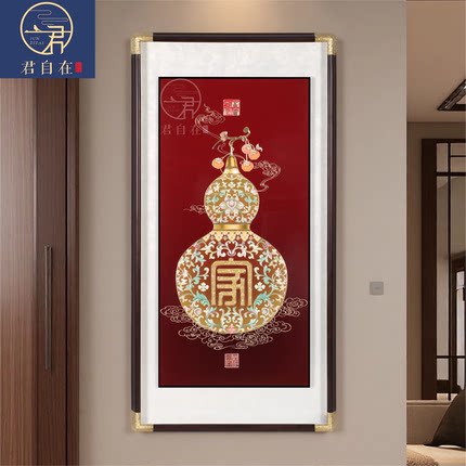 新中式葫芦挂画客厅玄关手工铜雕装饰画红色家字壁画高级感装饰品