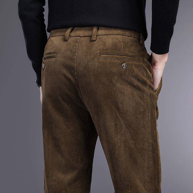 官方品牌秋冬季灯芯绒男裤商务休闲条绒长裤子中老年加绒加厚款宽