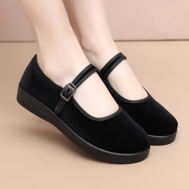 老北京布鞋女单鞋黑色酒店上班妈妈老人跳舞防滑透气软底休闲鞋